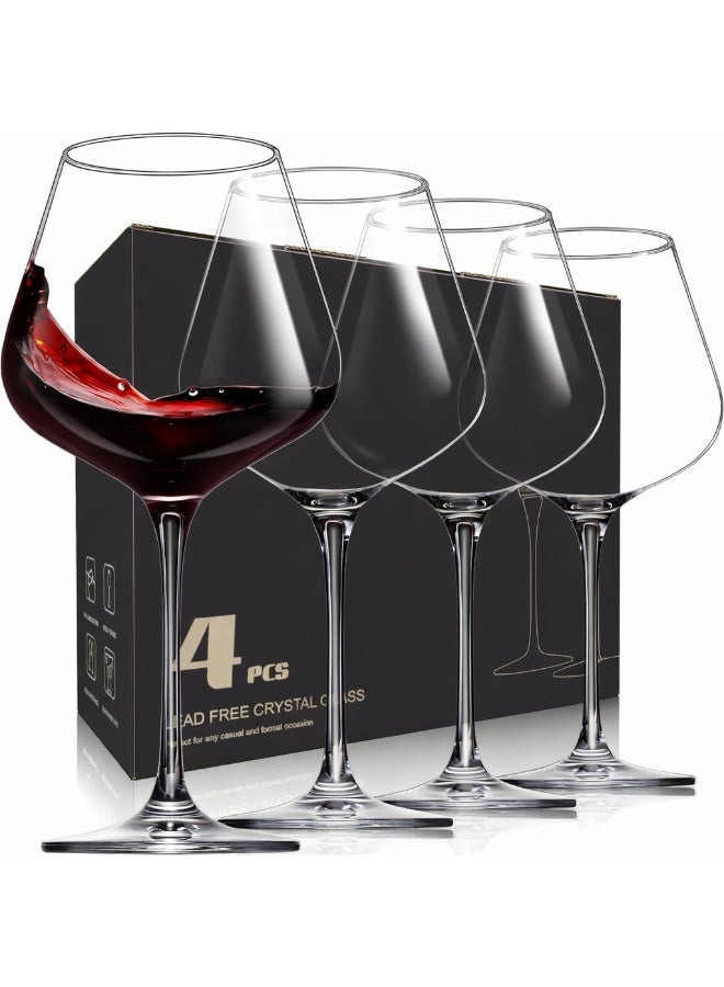 دبي كريستال طقم كؤوس نبيذ أحمر مكون من 4 قطع، كؤوس نبيذ بورغندي مصنوعة يدوياً من الكريستال الإيطالي، زجاج شفاف فاخر خالٍ من الرصاص [23 أونصة/650 مل] - Image 1